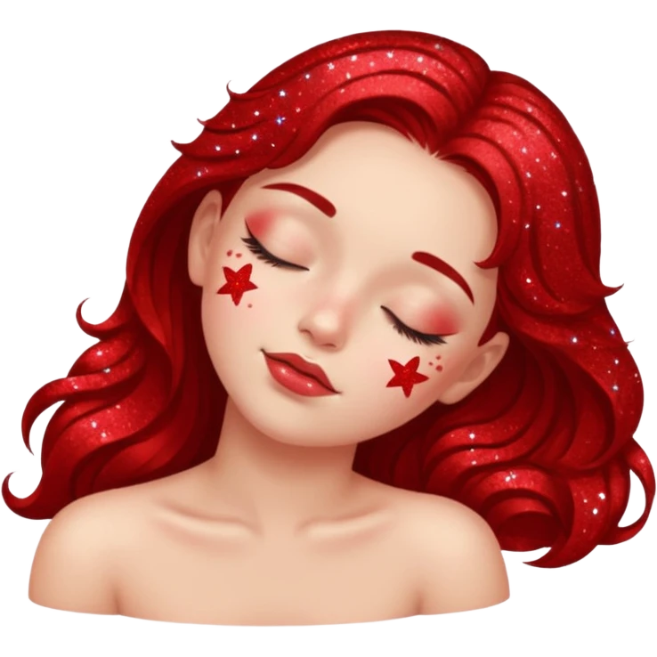 red glitter girl with eyes lying on the floor emoji