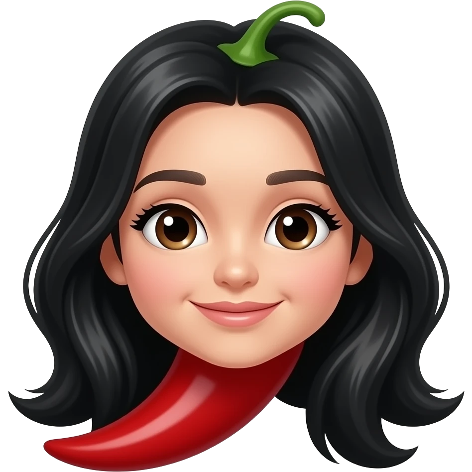 a red chili with girlish eyes and black hair emoji