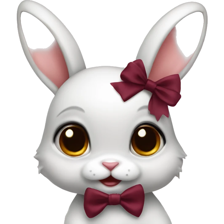 Baby bunny with coquette burgundy bow on ear emoji