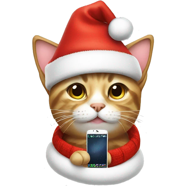 Cat with phone and Christmas hat emoji