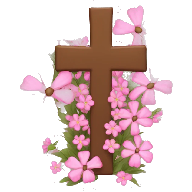 Brown Cross with pink flowers rapped around it emoji