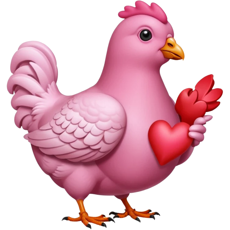 An pink pigeon eating heart shaped chicken  emoji