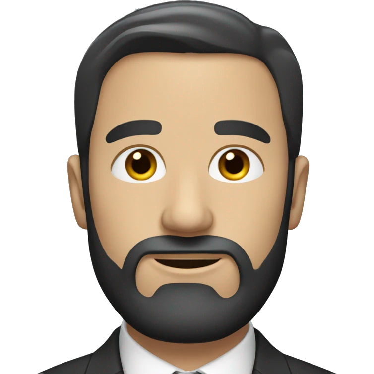 white Man with straight dark hair and beard and suit emoji