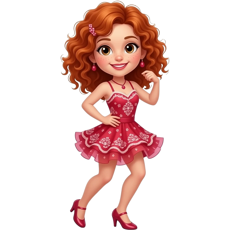 Fille rousse bouclés tâches de rousseur salsa emoji