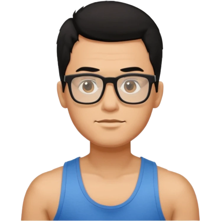 portrait of man, wearing a tank top, square glasses, black hair emoji