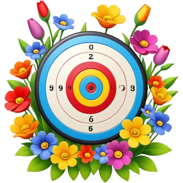 A colorful bullseye target with spring flowers around it emoji