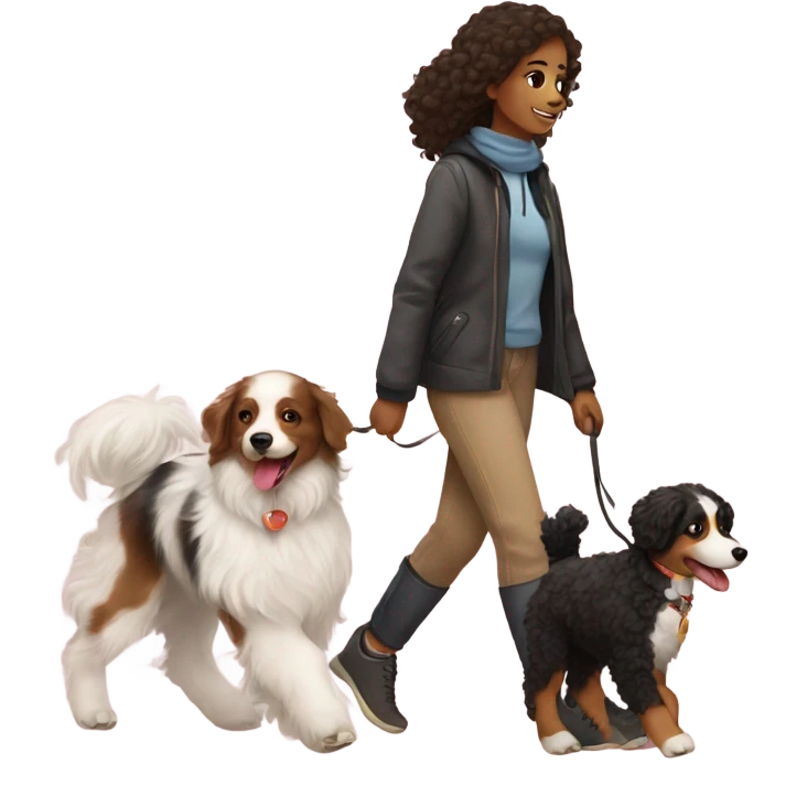 girl walking a poodle and an australian shepard  emoji