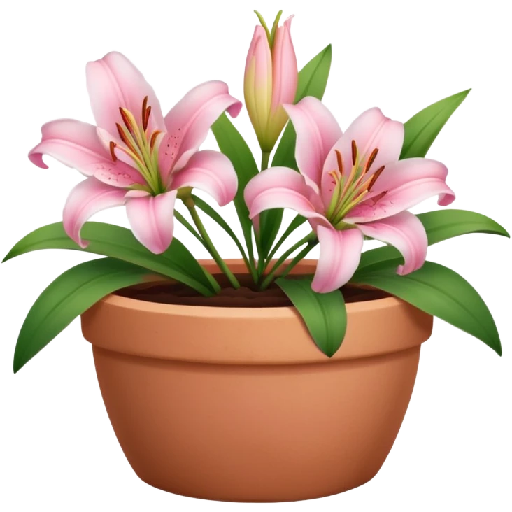 light pink lily flowers in a clay pot emoji