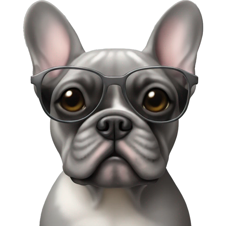 a grey French bulldog with sunglasses emoji