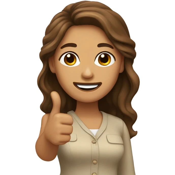Woman, wheat skin, long brown hair, wavy hair, thumbs up emoji