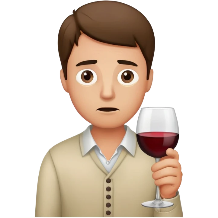 A nervous man holding a wine glass, looking worried and anxious emoji