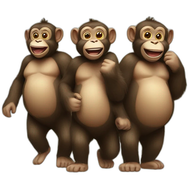 3 old fat happy monkeys full body emoji