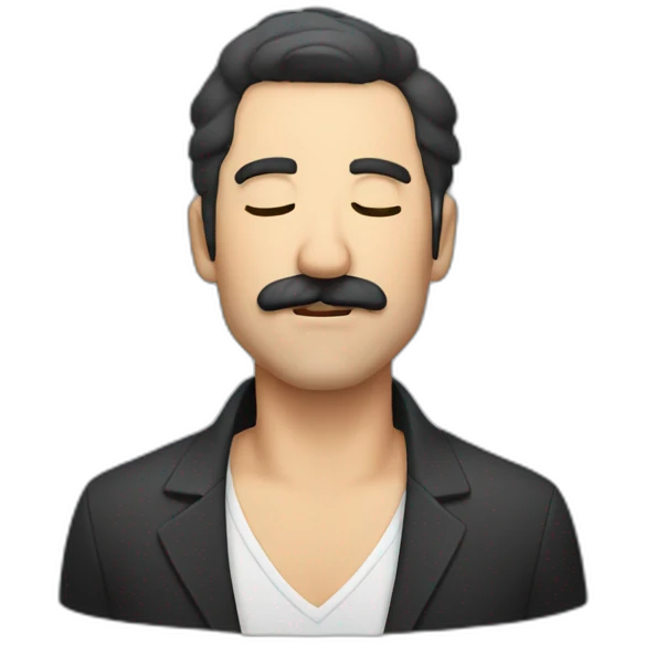 Middle aged man with dark short hair and mustache singing with his eyes closed emoji