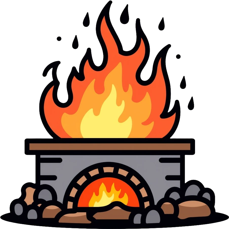 medieval blacksmith forge with dancing flames and fire emoji