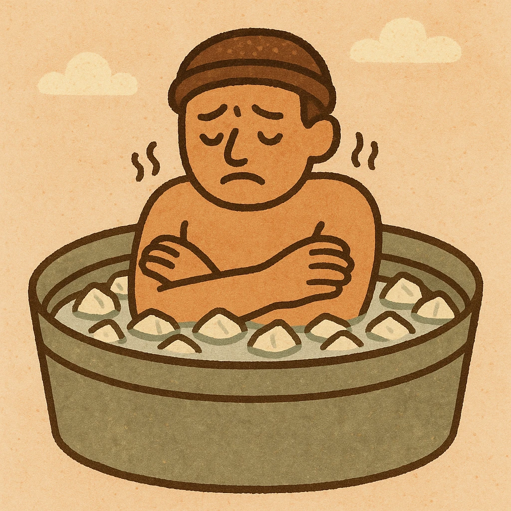 person submerged in an ice bath, shivering, cartoon style emoji