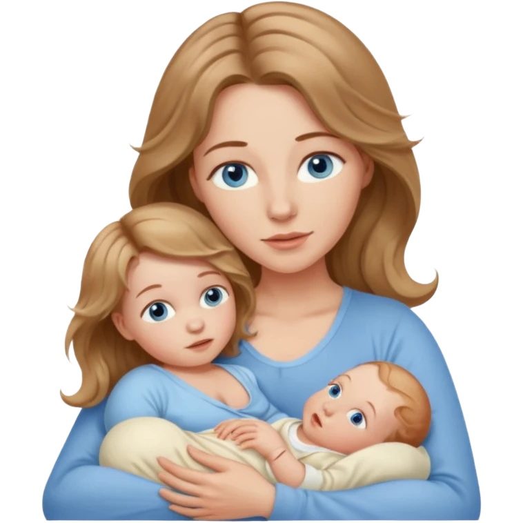 Caucasian Woman with blue eyes and light brown wavy hair breastfeeding newborn emoji