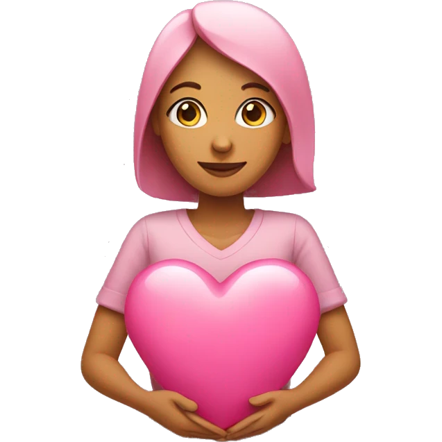 A woman holding a pink heart  emoji