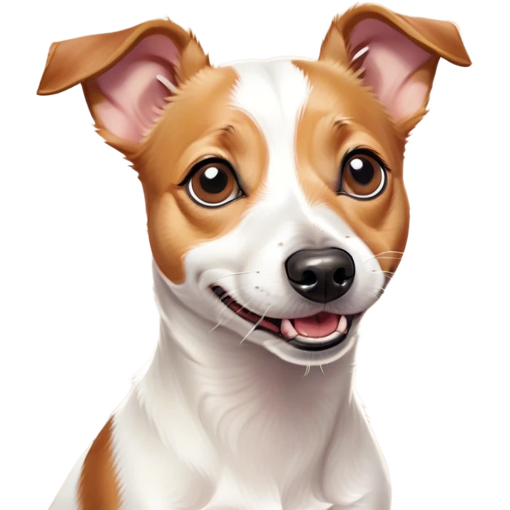 Cinematic Comical Jack Russell Terrier Portrait Emoji, Head tilted dramatically with an exaggeratedly shocked expression, featuring a perky, agile body with wide, comically expressive eyes full of playful disbelief and animated, perked ears, Simplified yet hilariously expressive features, highly detailed, glowing with a slightly sassy glow, high shine, dramatic yet playful, stylized with an air of cheeky canine mischief, soft glowing outline, capturing the essence of a meme-worthy Jack Russell Terrier that looks ready to side-eye its way into viral fame! emoji