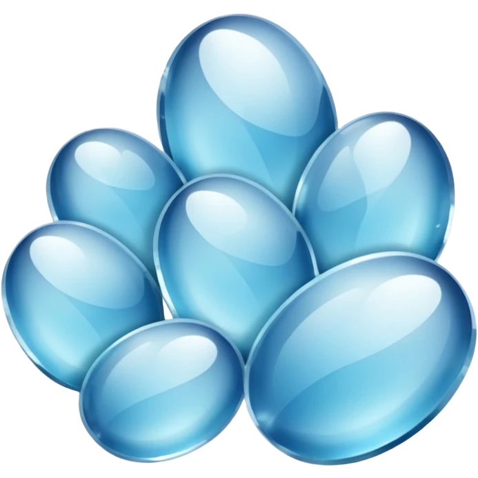 small group of crystal-like grains, translucent, gelée texture, glossy, irregular, slightly rounded and bumpy, pearly white to transparent, hydrated, soft lighting, emoji scale emoji