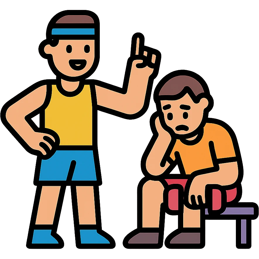 One sportsman encourages the other one, to do a workout and stop being lazy
 emoji