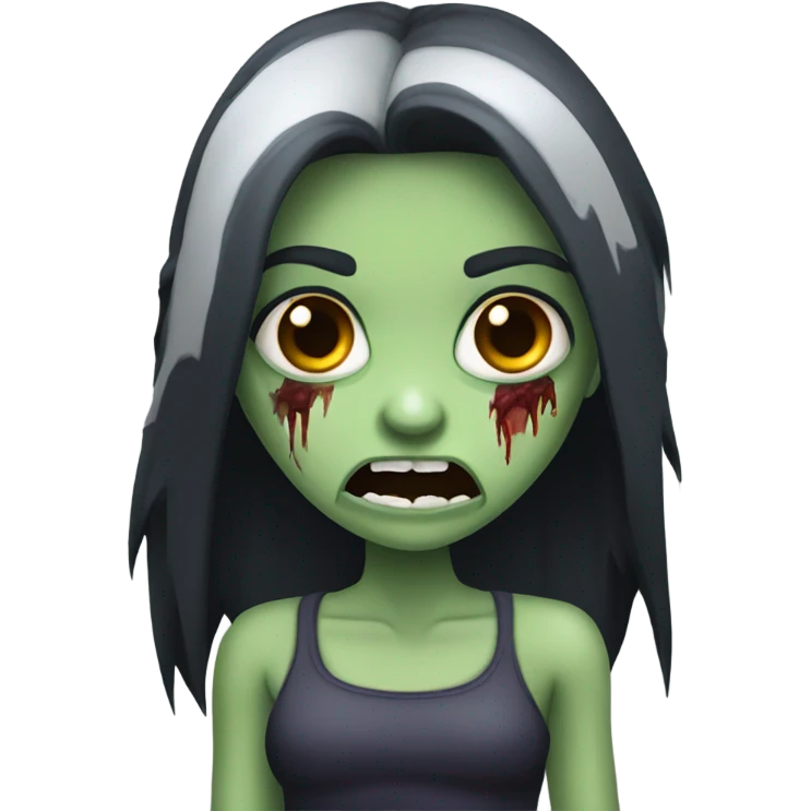 girl zombie with black long hair with teeth and serious face  emoji
