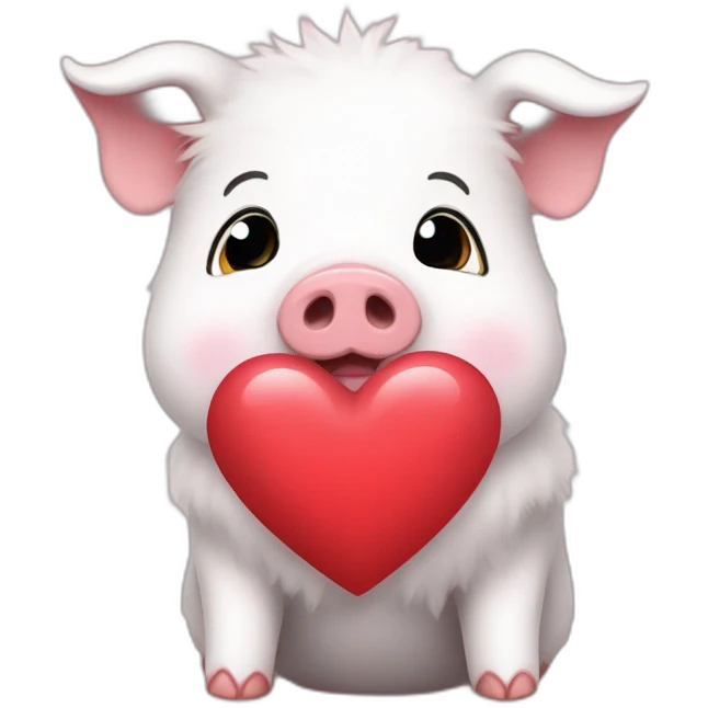 A cute pink fluffy baby pig with a white t-shirt on which there is a red heart and write : i love Bretagne emoji