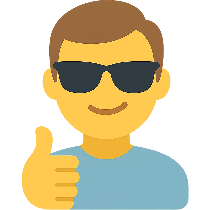 smug guy in sunglasses giving a thumbs up, color icon emoji