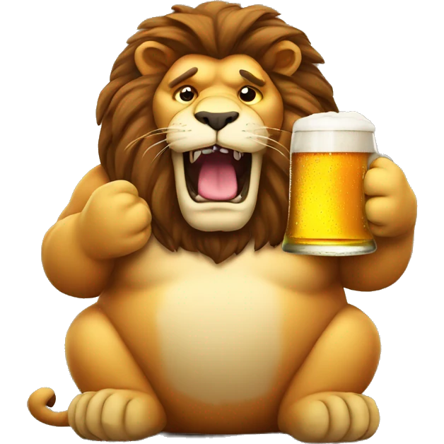 Fat lion with a glass of beer emoji