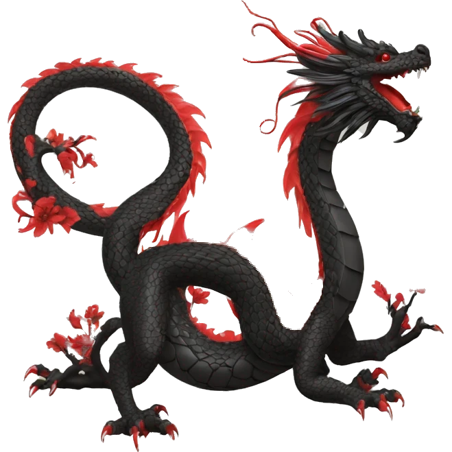 Black and red Eastern dragon serpent intricate patterns floral flowers emoji