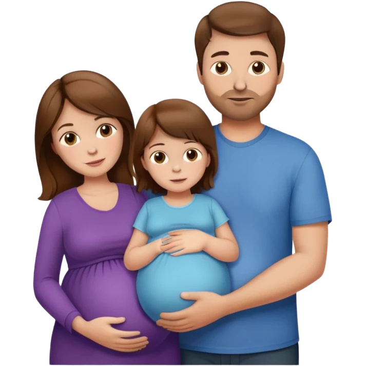 Donna capelli castani incinta, marito capelli castani e bambino capelli castani  emoji