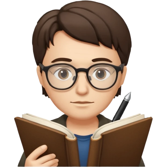 writer holding pen and book, wearing glasses emoji