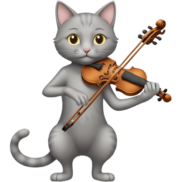 thin grey cat play violin, long full body emoji