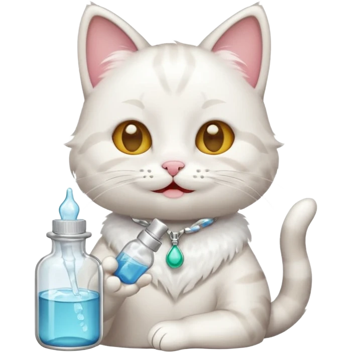 cat holding tiny bottle of serum looking happy pampered emoji style emoji