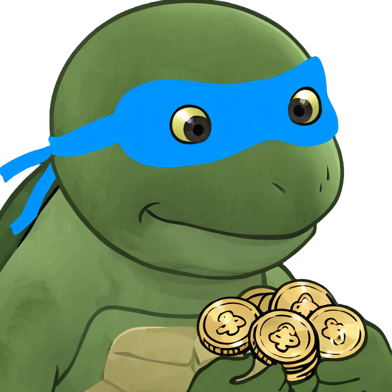 ninja turtle wearing blue eye mask with coins emoji