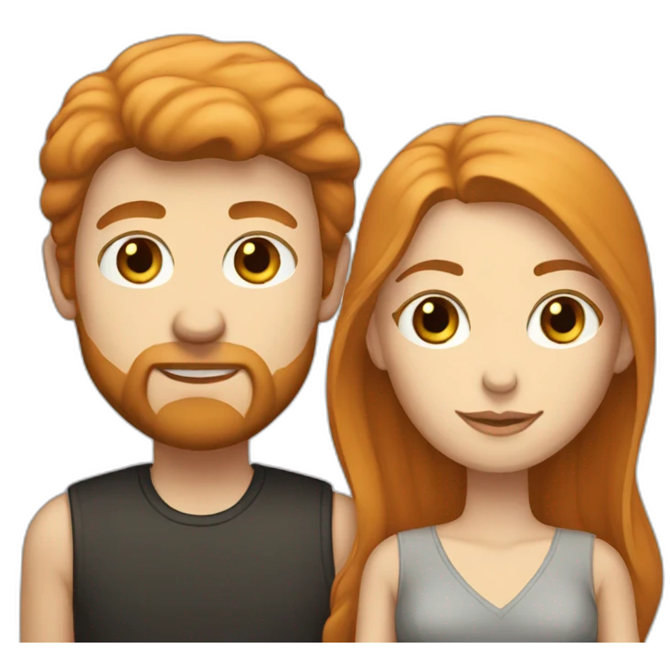 Dark-hair Bearded bald white man and girlfriend with long ginger hair emoji