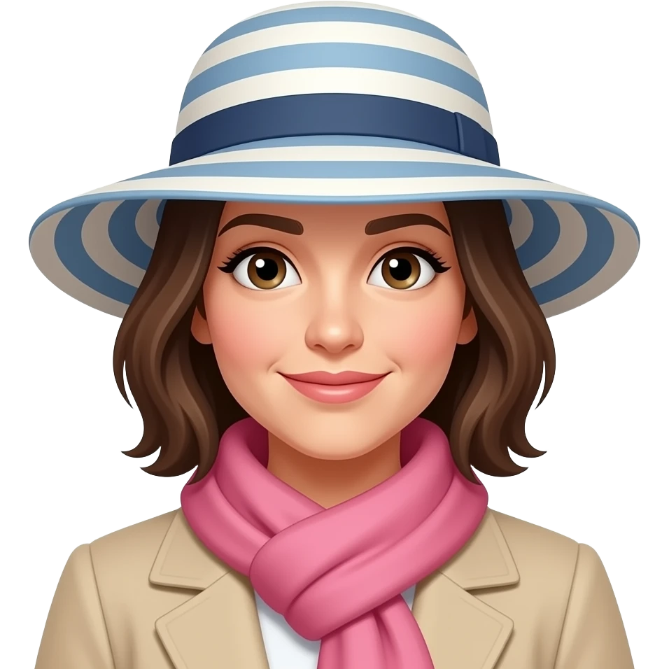 woman with Striped Hat and pink Scarf emoji
