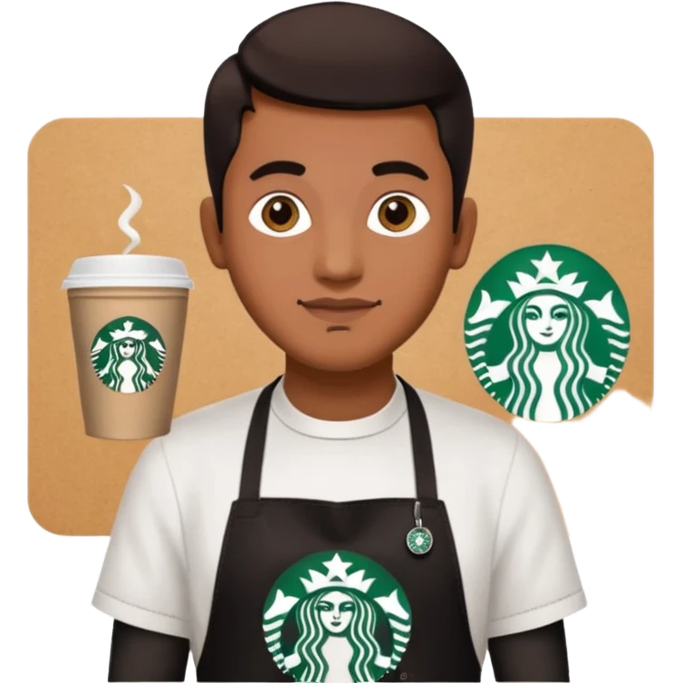 create a sticker of my male bangladeshi friend who is supervisor at starbucks plus coffemaster so black apron woth coffeemaster on it and starbucks logo he s also a comp sci student emoji