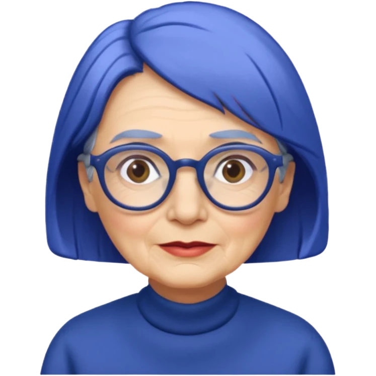 old lady with cobalt hair, wearing glasses, long face, side part 7/3  emoji