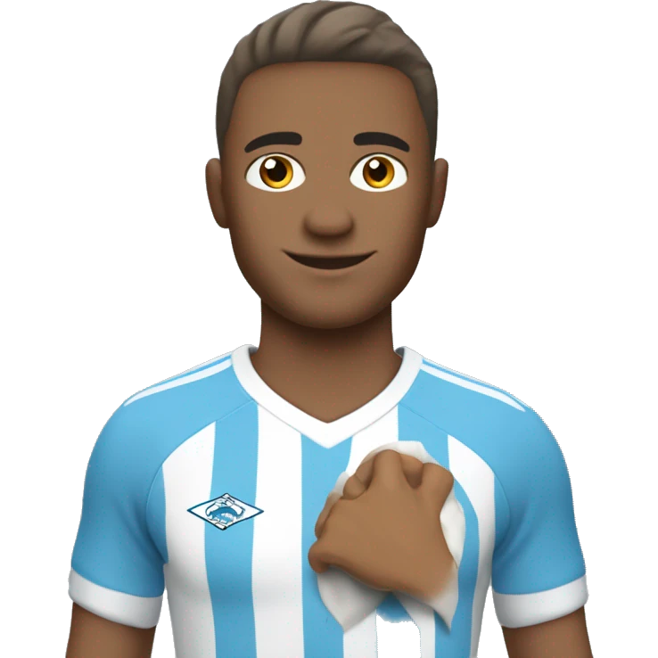 un joueur de foot maillot du havre qui sourit emoji