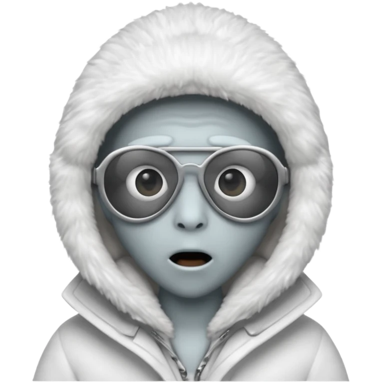 alien, eskimo sunglasses, white coat, suprise emoji