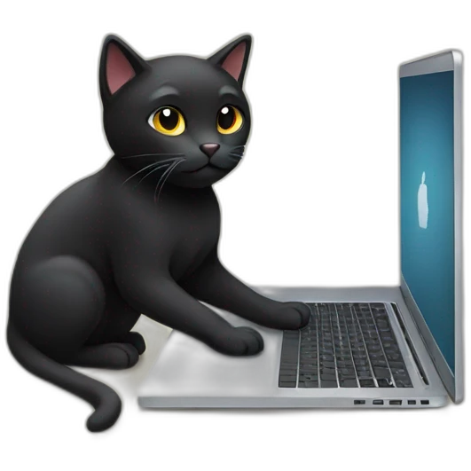 black cat using laptop emoji