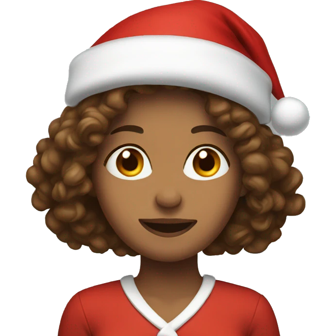 Woman with long brown curly hair wearing Santa hat emoji
