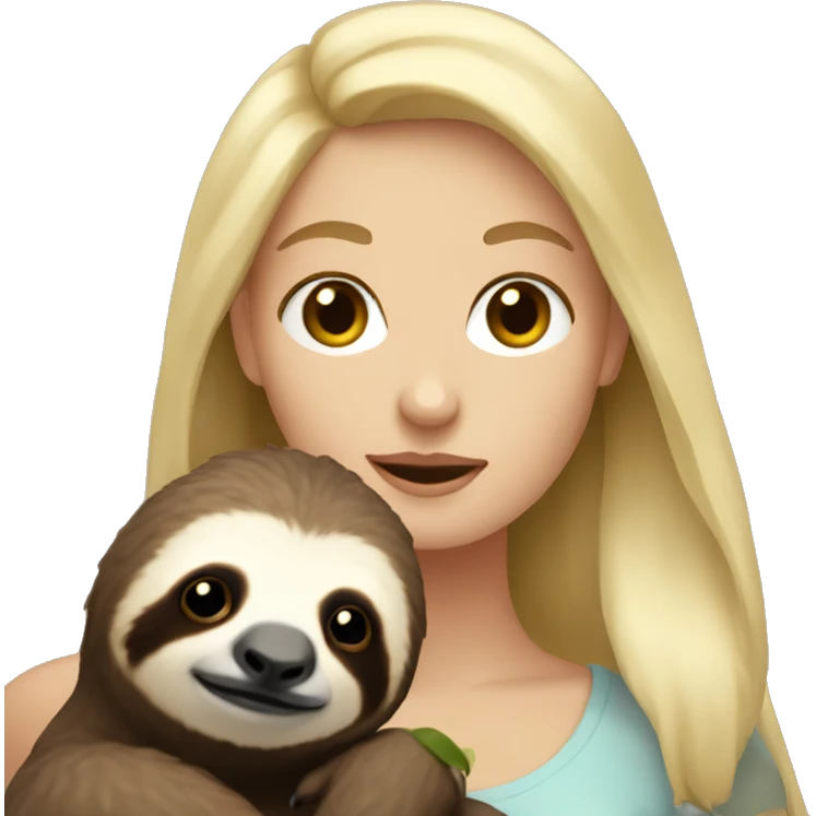 White female with blonde hair holding sloth emoji
