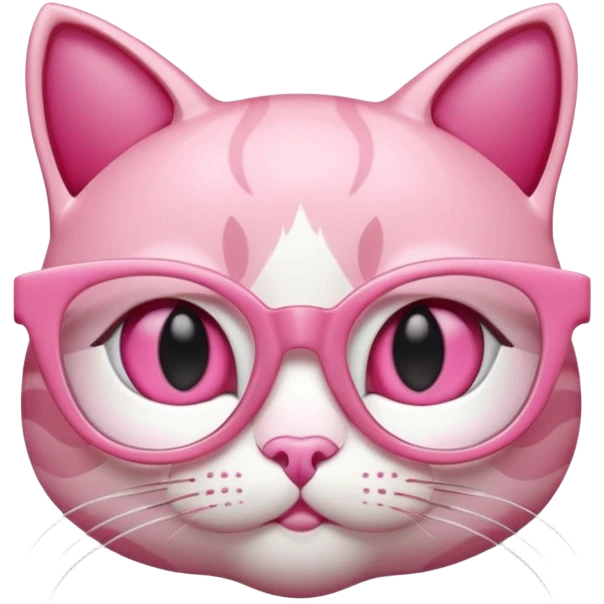 A 3D cartoon rose-pink cat-eye spectacle with glossy curved frames and soft reflections, feminine Memoji-style rendering. emoji