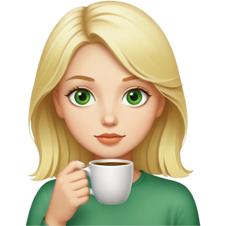 Blonde girl with green eyes drinking coffee  emoji