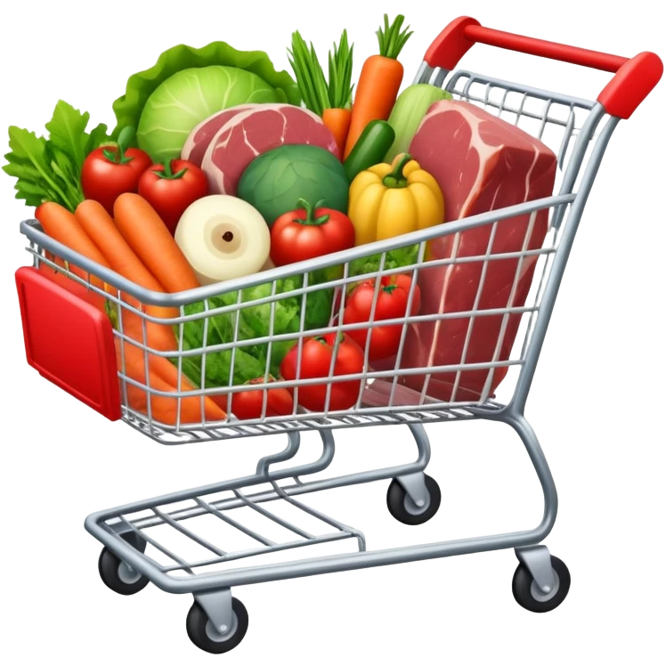 full grocery cart with packed meat, vegetables and fruits emoji