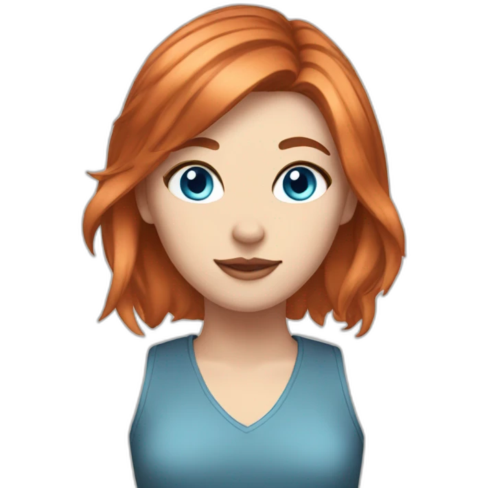 white girl with copper hair and blue eyes and cat ears emoji