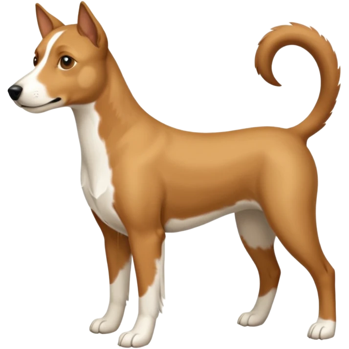 a full body white parsel russell looking dog the size of a kelpie with light brown ears and a light brown patch on one eye and a large snout emoji