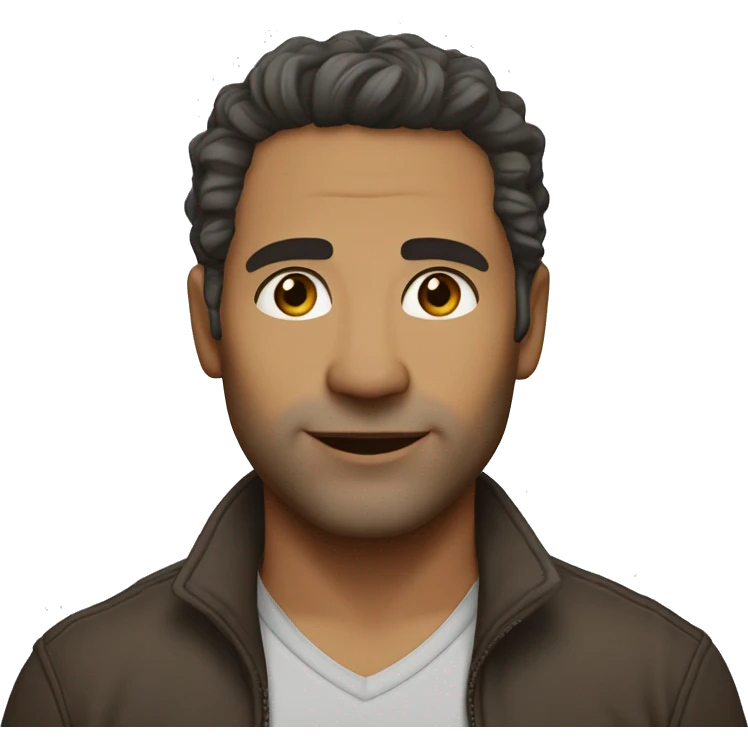 Gil 43 years old,medium tone skin, oval face, medium brown eyes, full lips, short brown wavy hair emoji