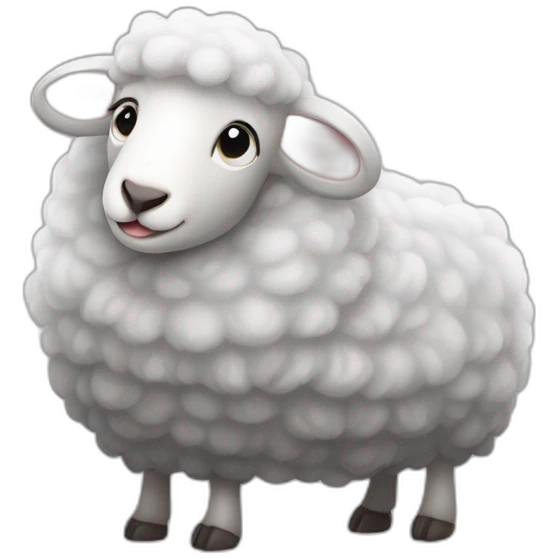a sheep huging a gray mouse with hearts emoji